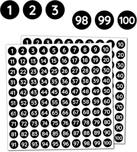 50 Sheets, 1-100 Number Stickers Labels Black - 0.4" Round, 5000 Pieces in Kuwait