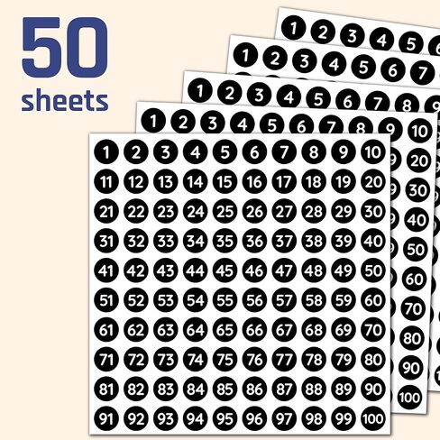 50 Sheets, 1-100 Number Stickers Labels Black - 0.4" Round, 5000 Pieces in Kuwait