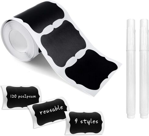 ملصقات السبورة ، 120 جهازًا ملصقات ملصقات سوداء قابلة لإعادة الاستخدام للماء ، ملصق مخزن المطبخ للحاويات ، الجرار الماسون ، التوابل ، تخزين الطعام (مستطيل) in Kuwait