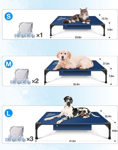 Cooling Elevated Dog Bed for 8-12H of Continuous Cooling with Reusable Ice Packs - Indoor Washable Pet Cot Bed for Small, Medium & Large Dogs - Portable Durable Raised Summer Essentials Cooling Mat in Saudi Arabia