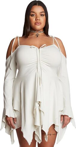 Dolls Kill F is for Fairies Handkerchief Dress for Women by Current Mood - Off-Shoulder, Custom Fit Dress for Fairycore Fashion - Red Velvet, XX-Large in Kuwait