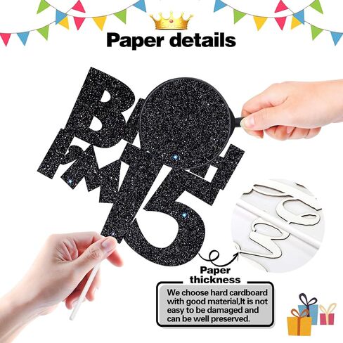Bruh I'm 15 Cake Topper, It's My Birthday Bro, Cheers to 15 Years for Big Brother, Happy 15th Birthday Party Decorations Supplies for Boys Girls, Black Glitter in Saudi Arabia