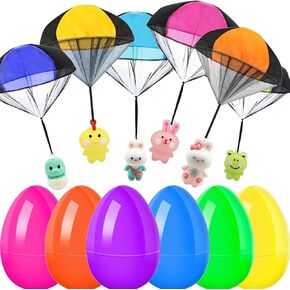 6 Pack Prefilled Easter Eggs with Parachute Toys Inside, Easter Basket Stuffers for Kids with Hand Throw Flying Toys, Boys Girls Easter Egg Fillers Gifts, Easter Party Favor