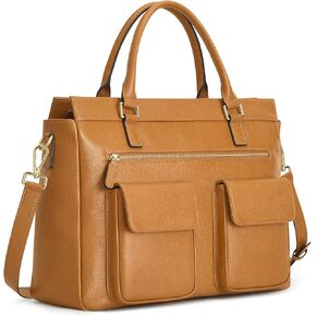 Kattee Leather Briefcase for Women, 15 Inches Laptop Bag, Work Tote with Luggage/Shoulder Strap
