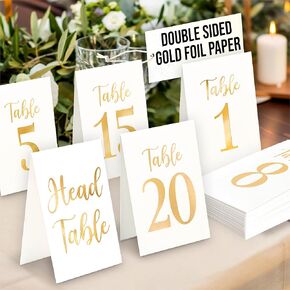 Gold Wedding Table Numbers 1-20 - Gold Table Numbers For Wedding Reception 1-20, Paper Table Number Cards, White and Gold Wedding Centerpieces For Party, Birthday, Bridal Shower Decorations