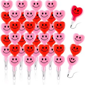 Zonon 40 Pcs Valentine‘s Day Stackable Heart Shaped Pencils for Kids Smiling Smile Face Stacking Pencil Funky Crayons Children's Day Present Students Pens Stationery(Pink, Red)
