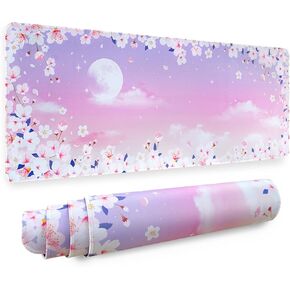 Aesthetic Pastel Gaming Mouse Pad for Desk XL Extended, Star Constellation Space Marble Planet Pink Purple Desk Pad Large Keyboard Desk Mat, Kawaii Cute Desk Accessories Decor Stuff, 31.5 X 11.8 Inch