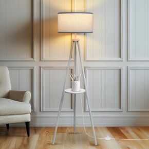 Floor Lamps for Living Room, Modern Standing Lamp with Shelf, 3 Color Temperature Led Bulb Tall Lamps with Foot Switch for Bedroom and Office, Burlywood
