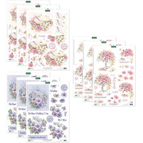 Katy Sue Designs On Your Special Day 3D Die-Cut Decoupage Sheets for Card Making & Scrapbooking. 9 Sheets of Katy Sue Die Cuts - Book & Flowers, Champagne & Violets & Soft Pink Roses