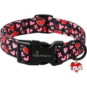 ARING PET Valentine's Day Dog Collar-Cute Black Heart Collars for Dogs, Adjustable Wedding Heart Puppy Collar Pet Collars Gifts with Quick Release Buckle for Girl&Boy Dogs
