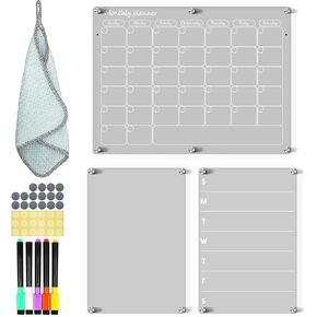 Acrylic Magnetic Dry Erase Board for Fridge, 12"X8" Clear Magnetic to Do List White Board, Acrylic Dry Erase to Do List for Refrigerator, Magnet Whiteboard with 5 Markers