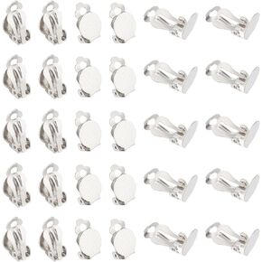 UNICRAFTALE 50pcs Stainless Steel Clip-on Earring Findings Flat Round Blank Tray Earrings Non-Pierced DIY Earrings Metal Earring Converters for Earring Making