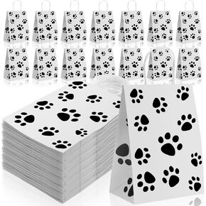 Tenceur 80 PCS Dog Gift Fags Bulk Puppy Paw Paper Paper With Handles 10.63 × 4.72 × 7.87 بوصة تسوق Brown Holiday Kraft Dog Goodie (بني)