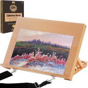 Tabletop Easel for Painting, A3 Adjustable Portable Beechwood Drawing Board with Detachable Strap, Drawing Art Easel for Sketching and Diamond Art, Upgraded