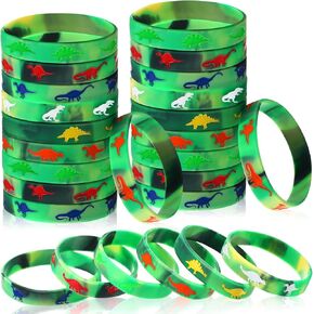 Skylety 30 Pack Dinosaurs Silicone Wristbands Bracelets Party Favors Bracelet Gifts Bag Stuffer for Jungle Dinosaur Themed Birthday Party Supplies(Green)
