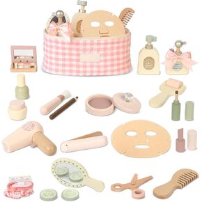 Wooden Makeup Toy Set, Pretend Play Makeup Set for Kids Toddlers, Play Beauty Makeup Kit for Girls 3 4 5 6 7 Year Old