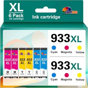 Clorisun 933 933XL Color Ink Cartridge Compatible for HP 933 933XL OfficeJet 6700 6600 7612 6100 7610 7510 7110 Printer (2Cyan, 2Magenta, 2Yellow) 6 Pack