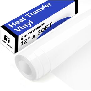 TECKWRAP White HTV Iron on Vinyl Rolls - 12" x 30ft HTV Heat Transfer Vinyl for T-Shirt White Iron on Vinyl Rolls for All Cutter Machine, Easy to Ese (White)