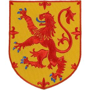 VEGASBEE® Scotland Patch Coat of Arms Scottish Lion Rampant Scots Shield Crest Heritage Embroidered Iron-On Patch Premium Embroidery USA 4"H 10cm Tall (Medium Size)