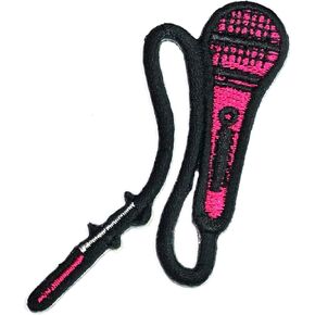 Pink Microphone Iron On sew on Patch Microphone Sing Song Karaoke Music Band Cartoon Embroidered Patches DIY Badge Patches Clothing Backpacks Jeans T-Shirt Cap Costume