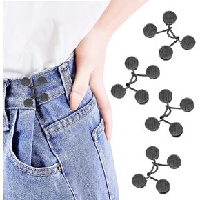 4 Sets Adjustable Jeans Button Pin Jeans Extender Waist Extender Button for Pants Adjustable Jean No Sewing Waistband Tightener for Women Men(Gun Black)