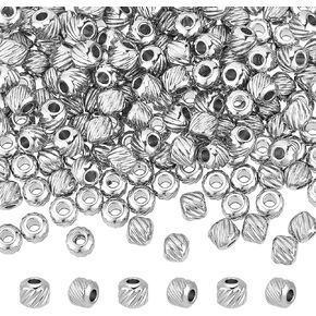 UNICRAFTALE About 200Pcs 4mm Textured Spacer Beads Stainless Steel Beads 1.5mm Hole Bracelet Beads Rondelle Metal Stripe Spacer Beads Round Beads for DIY Bracelet Jewelry Making, Stainless Steel Color