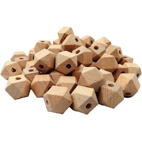 30pcs Beech Wood Beads 16mm Natural Unfinished Hexagon Wooden Loose Spacer Beads for Craft Making Decorations DIY handicrafts