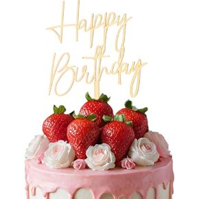 Happy Birthday Gold Cake Topper - Mirror Acrylic Birthday Cake Topper Decorations, Birthday Party Supplies Decor