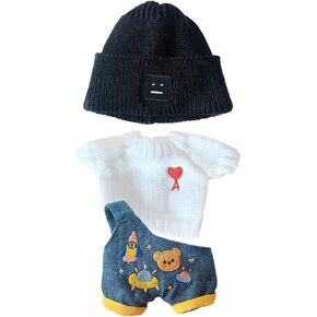 niannyyhouse 7.8in/20cm Plush Doll Stuffed Figures Toys Clothes Hat Floret Sweater Dress up (Black)