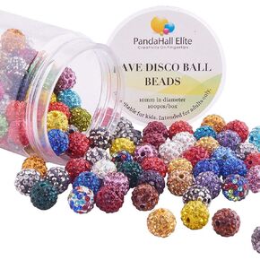 PH PandaHall Rhinestone Clay Beads, 100 Pcs 10mm Pave Disco Ball Round Czech Crystal Polymer Clay Rhinestone Bead Charm Spacer Loose Bead for Earring Bracelet Necklace Jewelry DIY Craft Making, Blue