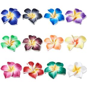 Craftdady 200Pcs Polymer Clay Plumeria Flower Spacer Loose Beads 12x8mm Random Mixed Colors 5 Petal Floral Charm Beads Side Drilled Hole: 2mm for Jewelry Making