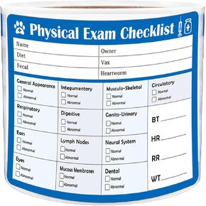100 Pcs Physical Exam Checklist Veterinary Labels 3 x 4 Inch Doctor Stuff Veterinarian File Folder Chart Labels Veterinarian Physical Examination Vet Stickers