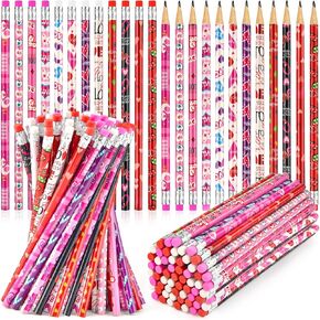 Zuazaor 420 Valentine Pencils في Bulk Red Love Heart Wood Pencils with Erasers Girl Pencils HB Pencils STANTERARY PRESSION SCHARCHING SEVERSION