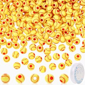 150 Pcs Baseball Beads for Jewelry Making, Sports Acrylic Beads Bulk with Box, 12mm Baseball Softball Beads,Sports Ball Spacer Beads for DIY Crafts Bracelet White