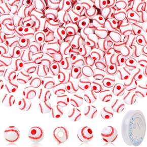 150 Pcs Baseball Beads for Jewelry Making, Sports Acrylic Beads Bulk with Box, 12mm Baseball Softball Beads,Sports Ball Spacer Beads for DIY Crafts Bracelet White in Kuwait