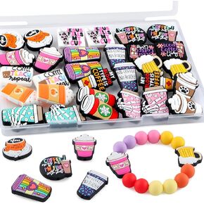 30Pcs Cups Focal Beads for Pens, Cup Silicone Beads for Keychain Making Patterns Focals for Necklace Bracelet Beaded Pen