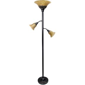 Elegant Designs LF2002-RBZ 3 Light Floor Lamp with Scalloped Glass Shades, Restoration Bronze/Champagne