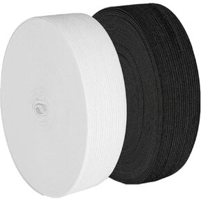 Elastic Band for Sewing, 2 Inch Elastic for Sewing Elastic Straps Wig Band Edge Band Knit Spool Sewing Band for Waistbands Pants Clothes & Lace Front Wigs((10 Yard Black, 10 Yard White)
