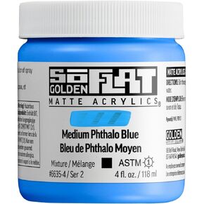 SoFlat Matte Acrylics by GOLDEN, Medium Phthalo Blue, 4 fl. oz. Jar, Professional Acrylic Paint, Opaque