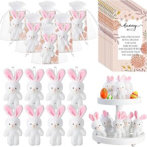 Fuutreo 12 Sets Bunny Stuffed Animal Gift Include Mini Plush Stuffed Bunny Doll Small White Bunny Stuffed Bunnies Bulk Bunny Hug Card Organza Bags Bunny Sweet Favors for Teacher Students Party Favors