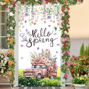Welcome Banner Decorations Spring Door Cover Porch Sign Colorful Flower Porch Sign Banner Butterfly Spring Door Covers Decorative Outdoor Indoor Party Decorations 35.4 x 72.8 Inch