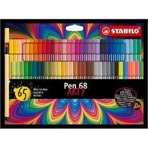 STABILO Premium Fiber-Tip Pen Pen 68 - ARTY - Pack of 65 - Assorted Colors, Coloring Felt Tip Marker, Fine Point, 1mm Medium Tip, Watercolor Effects