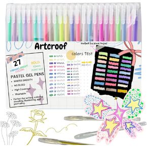 27 Pastel Gel Pens for Coloring, Acrylic Gel Pens for Black Paper Writing, Drawing, Card Making, 1.0mm Aesthetic ballpoint pens for Journaling, Scrapbooking, Teen Girl Gifts DIY Craft Art Supplies