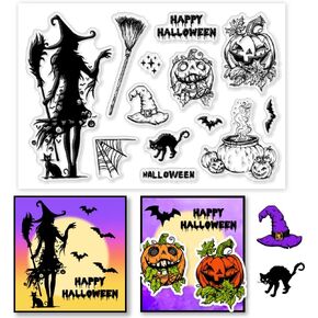 PH PandaHall Christmas Witch Clear Stamps, Rectangular Plastic Clear Stamps for Cards Making, Scrapbooking, Gift Tags