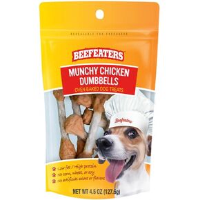 Beefeaters Dog Treats - Munchy Chicken Dumbbells 4.5oz, Case of 6 | Dog Food Savory Real Chicken & Beef Hide Treats | High Protein & Low Fat | Training Treats for All Dog Sizes