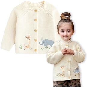 Curipeer Toddler Girl Cardigan Baby Knit Sweater Long Sleeve Button Closure with Pockets in Kuwait