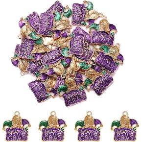 20PCS Mardi Gras Charms for Jewelry Making, Purple Green Gold Letter MARDI GRAS Charms Carnival Pendants for Bracelets Necklace Earrings Making DIY Crafts Mardi Gras Accessory