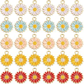 Framendino, 30 Pack Enamel Sunflower Pendant Charms Alloy Daisy Flower Dangle for DIY Crafts Jewelry Making Necklace Bracelet Earring