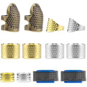 Sewing Thimble 12pcs Hand-Working Thimbles Adjustable Metal Finger Shield Ring Leather Finger Protectors Metal Shield Fingertip Rings Cap Sew Thimble for Hand Sewing Knitting Quilting DIY Craft Tools