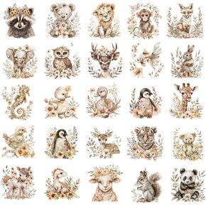 Rub on Transfers for Crafts 3 x 3 Inch Watercolor Boho Transfer Stickers for DIY Mug Thermos Cup (Animals)